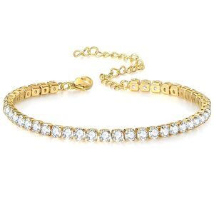 18K Gold Plated Stainless Steel "Tennis" Bracelet Cubic Zirconia Waterproof